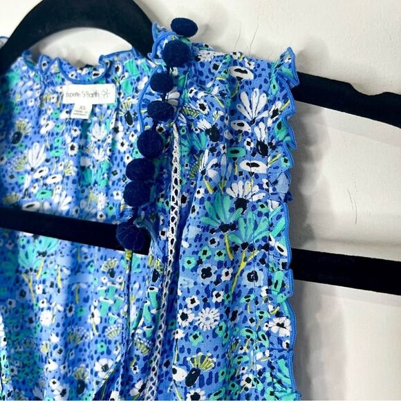 Poupette St Barth Clara Tiered Mini Dress in Blue Floral Malva Print, Size XS - Picture 7 of 13
